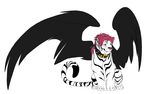  black_wings collar facial_piercing feline feral hair lip_piercing male mammal manly myshanti neon_hair neon_pink piercing pink_hair ponytail sitting solo spiked_collar spikes stripes tianshi tiger white_tiger wings 