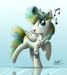  2016 absurd_res blonde_hair blue_hair cutie_mark duskie-06 earbuds equine feathers female friendship_is_magic green_eyes hair headphones hi_res hooves ipod long_hair mammal multicolored_hair multicolored_tail musical_note my_little_pony nude open_mouth open_smile pegasus reflection simple_background smile vapor_trail_(mlp) white_background white_feathers wings 