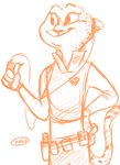  anthro cheetah clothing disney feline female fur headphones ipod kii_catano mammal monochrome oj_(artist) orange_theme police police_uniform smile solo spots spotted_fur uniform zootopia 