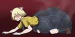  animal_humanoid anime blonde_hair blush cat cat_humanoid clothing feces feline hair hellsing human humanoid male mammal messy not_furry octoboy pooping scat schr&ouml;dinger simple_background soiling solo 
