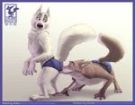  2016 all_fours anthro blush canine chicobo clothed clothing disney duo fangmeyer male male/male mammal smelling sniffing standing surprise topless underwear wolf wolford zootopia 