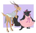  2016 antelope anthro antlers aurelina_canidae booty_shorts breasts canine clothed clothing disney duo ear_piercing female footwear gazelle gazelle_(zootopia) high_heels horn jewelry kaivendraws mammal necklace overweight piercing shoes solo zootopia 