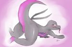  2016 anthro anus bent_over blush female heregoesnothing lizard looking_back nintendo pok&eacute;mon pussy reptile salazzle scalie simple_background solo tongue tongue_out video_games 