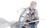  airgetlam_(fate) armor bad_id bad_pixiv_id bedivere blonde_hair blue_eyes braid cape fate/grand_order fate_(series) highres himishiro long_hair male_focus ponytail simple_background solo sword weapon 