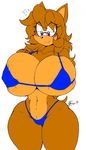  2015 akatsukishiranui-fox anthro areola big_breasts big_thighs bikini breasts cleavage clothed clothing erect_nipples fan_character female hedgehog hi_res huge_breasts hyper hyper_breasts mammal nipples skimpy solo sonic_(series) swimsuit thick_thighs tight_clothing voluptuous wide_hips 