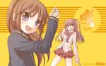  2girls atarashi_ako long_sleeves multiple_girls saki takakamo_shizuno track_jacket 