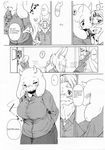  anthro asgore_dreemurr beard black_and_white blush boss_monster caprine clothing comic dialogue english_text eyewear facial_hair female fur glasses goat imminent_sex inside male mammal monochrome simple_background tears text toriel undertale video_games white_background white_fur yoo_oona 