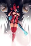  black_hair boots breasts crop_top fingerless_gloves gloves green_eyes guilty_gear guitar hat high-waist_skirt highres huge_breasts i-no instrument microskirt nipples red_hat short_hair skirt solo speaker thigh_boots thighhighs typo_(requiemdusk) underboob wings witch_hat 