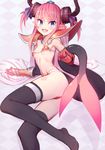  :d arm_support armor ass bangs bikini bikini_armor black_legwear blue_eyes blurry blush breasts cape choker depth_of_field diamond_(shape) dragon_girl dragon_tail elizabeth_bathory_(brave)_(fate) elizabeth_bathory_(fate)_(all) eyebrows eyebrows_visible_through_hair eyelashes fang fate/grand_order fate_(series) gem gloves hair_ribbon halloween highres holding_own_tail holding_tail jewelry leg_tattoo long_hair looking_at_viewer loose_bikini lying navel no_shoes on_side open_mouth oversized_clothes pauldrons pink_hair pointy_ears purple_ribbon red_bikini red_gloves ribbon shadow silver_trim small_breasts smile solo sphere string_bikini swimsuit tail tattoo thigh_strap thighhighs tiara two_side_up underboob vambraces white_cape yellowpaint. 