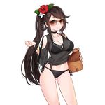  bag bikini black_bikini black_shirt bracelet braid breasts choker clenched_hand deneb_(noble324) flower glasses hair_flower hair_ornament hairclip hanasaki_tomoyo_(uchi_no_hime-sama) handbag high_ponytail jewelry large_breasts long_hair long_sleeves looking_at_viewer navel official_art scrunchie see-through semi-rimless_eyewear shirt shoulder_cutout side-tie_bikini smile solo sunglasses swimsuit tied_shirt transparent_background uchi_no_hime-sama_ga_ichiban_kawaii wrist_scrunchie 