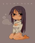  bare_legs barefoot breasts breath full_body glasses hands_together long_hair masha medium_breasts meme_attire minakami_mai nichijou open-chest_sweater purple_hair ribbed_sweater sitting sketch solo sweater wariza white_background 