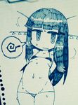  :| arms_behind_back ballpoint_pen_(medium) bangs bikini blunt_bangs breasts closed_mouth commentary_request groin hatsuyuki_(kantai_collection) jitome kantai_collection long_hair looking_at_viewer lowleg lowleg_panties masha micro_bikini navel panties photo ringed_eyes sketch small_breasts solo spoken_squiggle squiggle swimsuit traditional_media underwear 