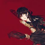  1girl bare_shoulders black_hair blood breasts brown_eyes coat open_mouth tales_of_(series) tales_of_berseria velvet_crowe very_long_hair 