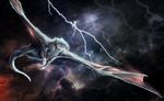  blue_eyes canine detailed_background digital_media_(artwork) dragon feral flying fur hybrid isvoc lightning mammal membranous_wings night nude outside paws solo spread_wings storm white_fur wings wolf 