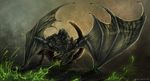  digital_media_(artwork) dragon feral hybrid isvoc membranous_wings open_mouth simple_background solo standing wings yellow_eyes 