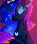  blue_eyes blue_fur cosmic_hair equine female feral fluffy friendship_is_magic fur gradient_background horn magnaluna mammal my_little_pony nude princess_luna_(mlp) simple_background solo unicorn 