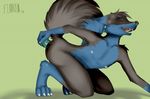  anthro black_fur blue_fur canine dildo eyes_closed fangs flourisin fluffy fluffy_tail fox fur intersex juice kneeling lostfoxeh male mammal masturbation on_floor open_maw paws penetration sex_toy smile 