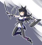  black_hair blake_belladonna boots bow full_body gambol_shroud hair_bow highres iesupa long_hair navel pantyhose rwby solo weapon 