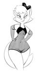  anthro black_and_white bow cat cats_don&#039;t_dance clothing dbaru dress elbow_gloves eyelashes feline female gloves mammal monochrome sawyer_(cats_don&#039;t_dance) smile solo wide_hips 