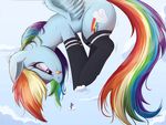  2016 clothed clothing cloud cutie_mark duo equine feathered_wings feathers female feral friendship_is_magic hair hi_res horn legwear macro mammal multicolored_hair multicolored_tail my_little_pony ncmares on_cloud outside pegasus rainbow_dash_(mlp) rainbow_hair rainbow_tail size_difference socks tongue tongue_out twilight_sparkle_(mlp) winged_unicorn wings 