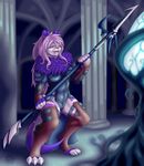  absurd_res armor dorukolorukalai female fur hair hi_res melee_weapon mora pink_hair polearm purple_fur sacrificabominat spear weapon 