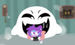  clothing drooling fan_character feline ghost kaittycat mammal momo_(google) purple_eyes robe saliva spirit tongue yellow_eyes 