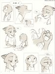  2016 ambiguous_gender anthro baby black_and_white canine clothed clothing comic dialogue disney english_text female fox group hi_res judy_hopps lagomorph male mammal monochrome nick_wilde rabbit sprinkah text young zootopia 