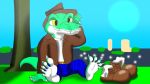  5_fingers 5_toes alligator barefoot claws clothed clothing cregon crocodile crocodilian fedora feet fingers hat humanoid_feet humanoid_hands jollyville male reptile scalie sitting toes 