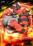  2016 anthro breasts feline female fur incineroar mammal muscular nintendo nipples nude open_mouth pok&eacute;mon red_fur solo video_games ymbk 