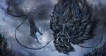  blue_eyes claws digital_media_(artwork) dragon fur grey_fur grey_theme isvoc mist open_mouth solo teeth tongue 