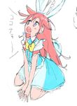  animal_ears buck_teeth bunny_ears bunny_tail dress fang flip_flappers kkxxxx kneeling long_hair looking_up open_mouth orange_hair papika_(flip_flappers) sketch solo tail translated 