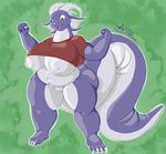  anthro areola big_breasts breasts dragon female huge_breasts nipples obese overweight pussy shirt_up smile solo standing whitedragon 