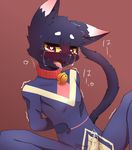  bell_collar blush bodysuit bulge cat clothing collar cub cum cum_through_clothing erection feline hands_behind_back male mammal simple_background sitting skinsuit solo sweat tears tight_clothing tongue tongue_out torn_clothing yellow_sclera young まだー１０ 