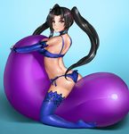  &gt;:) ass back bare_shoulders bean_bag_chair black_hair blue_bra blue_legwear blue_panties bra breasts closed_mouth commentary english_commentary from_side hair_intakes hair_ribbon high_school_dxd large_breasts long_hair looking_at_viewer looking_to_the_side metalbolic no_shoes panties purple_eyes red_ribbon ribbon serafall_leviathan side-tie_panties sideboob smile solo thighhighs twintails underwear underwear_only v-shaped_eyebrows 