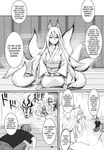  animal_humanoid badhand black_and_white blush canine clothing comic english_text female fox fox_humanoid human humanoid loli male mammal mature_female monochrome mother multi_tail parent text young 