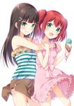  2girls aqua_eyes black_hair kurosawa_dia kurosawa_ruby long_hair love_live! love_live!_sunshine!! mirai_(macharge) multiple_girls red_hair short_twintails sibling sisters smile twintails 