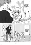  animal_humanoid badhand black_and_white canine clothing comic cute english_text female fox fox_humanoid human humanoid loli male mammal monochrome multi_tail surprise text young 