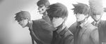  arm_behind_back arms_at_sides artist_name bad_id bad_pixiv_id bangs blunt_bangs blush_stickers bowl_cut brothers cigarette closed_mouth collared_shirt dress_shirt ekubo_(mob_psycho_100) formal from_side greyscale hanazawa_teruki hand_on_own_cheek highres jacket kageyama_ritsu kageyama_shigeo leaning_forward long_sleeves looking_at_viewer male_focus mob_psycho_100 monochrome mouth_hold multiple_boys necktie parted_lips profile reigen_arataka shirt siblings smile suit upper_body wig yamatda 