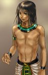  1boy ancient_egypt artist_request black_hair dark_skin egyptian green_eyes male_focus original solo topless 