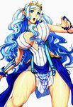  1girl blue_eyes blue_hair breasts cleavage large_breasts long_hair pointy_ears queen&#039;s_blade queen&#039;s_blade_grimoire tina_(queen&#039;s_blade) wet wet_clothes 