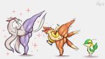  ... 2016 ambiguous_gender big_butt brown_fur butt english_text eyes_closed female floatzel fur green_scales group kingofacesx larger_female mienshao multi_tail navel nintendo nude pok&eacute;mon purple_fur pussy raised_leg reptile scales scalie signature size_difference snake snivy spread_legs spreading sweat text video_games 