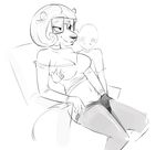  anthro big_breasts black_and_white blush breast_grab breasts cleavage clothed clothing cougar counting_cougar dbaru duo eyewear feline female glasses hair hand_on_breast human male mammal monochrome nickelodeon smile t.u.f.f._puppy 