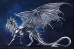 blue_background blue_eyes claws digital_media_(artwork) dragon female feral hair horn isvoc membranous_wings ridged_horn scales scalie simple_background solo spines standing western_dragon white_hair white_scales wings 