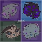  2016 alien black_background black_body blue_background blue_eyes blue_tongue border brown_body brown_markings cute digital_drawing_(artwork) digital_media_(artwork) fan_character feranta glowing glowing_eyes grey_body humanoid markings mass_effect piercing pink_eyes purple_background purple_eyes purple_markings red_markings signature simple_background tongue tongue_out toony turian video_games 