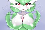  &lt;3 big_breasts blush breasts female gardevoir green_hair green_skin hair hair_over_eyes looking_at_viewer multicolored_skin nintendo pok&eacute;mon red_eyes sana!rpg smile tongue two_tone_skin video_games white_skin yes!rpg 