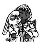  2016 anthro black_and_white buckteeth claws clothed clothing disney eyewear fan_character female glasses group hoodie hug hugh_muskroura inkyfrog lagomorph male mammal maxine_d&#039;lapin monochrome mustelid percy_vison polecat rabbit simple_background skunk teeth white_background zootopia 