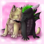  &lt;3 2015 chibbi claws cuddling cute digital_media_(artwork) dragon duo feline feral fur hair horn lion lonewerwulf lonewolfdiconis male male/male mammal raindragon romantic_couple rydeart scalie simple_background smile wings 