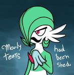  2014 crying daisy-dictator english_text facial_hair front_view gardevoir half-length_portrait handkerchief humanoid male manly manly_tears mustache nintendo pok&eacute;mon portrait reaction_image red_eyes solo tears text video_games 