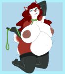  anthro artist big_breasts breasts canid canine canis collar curvaceous domestic_dog female hair heterochromia husky leash mammal nipples pregnant red_hair xchiseaxmargaritax 
