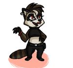  2016 anthro barefoot bracelet clothed clothing disney ear_piercing fan_character fangs female hand_on_hip inkyfrog jewelry mammal midriff open_mouth piercing raccoon red_eyes roxy_(inkyfrog) simple_background smile solo white_background zootopia 